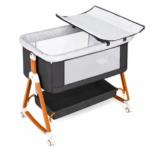 Baby Bassinet Bedside Sleeper with Diaper Changing Table, 3-in-1 Portable Baby Crib, Adjustable Height Cradle with Wheels