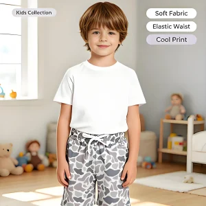 Boys Grey Camo Drawstring Summer