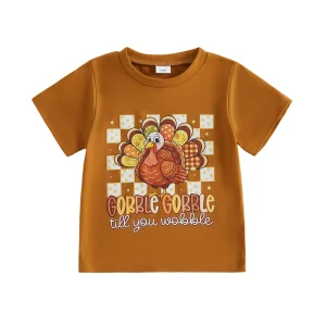 Boy Letter Turkey Print Shirt-Summer Kids Boy Print Short Sleeve Turkey-Print Kids Boy Thanksgiving Letter