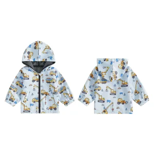 Fall Hood Jacket Zip Closure Toddler Boy Fall Jacket Excavator Print Print Print Long Sleeve Fall Hood Latest
