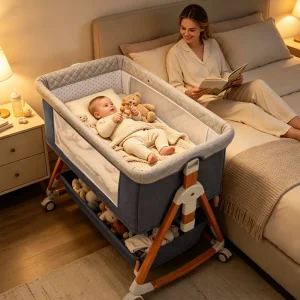 Baby Crib 3 in 1 Baby Bassinet Portable Bedside Bassinet for Baby Foldable Crib Travel Baby Crib Rocking 6 Adjustable Height