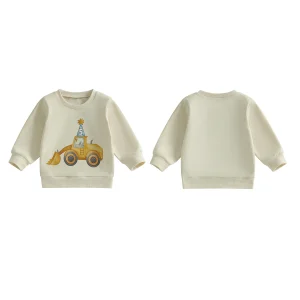 Cute-Excavator-Print Sleeve Print Long Sleeve Print Long Sleeve Pullover Long Sleeve Boy Birthday Sweatshirt Professional