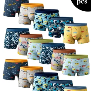 Boys Athletic Boxer Briefs 16 Pack, Quick Dry Stretch Kids Underwear, Breathable Boys Underpants With Ocean Animal & Vehicle Prints, Comfort Underwear for School/Sports Daily Wear